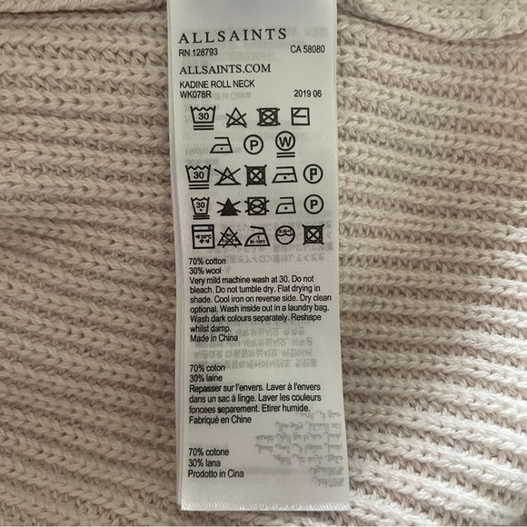 Allsaints Kadine Funnel Roll Neck Sweater Hush Pink Small - Picture 7 of 12